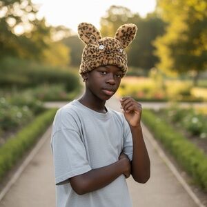 Leopard Print Bunny Ear Hat Unisex